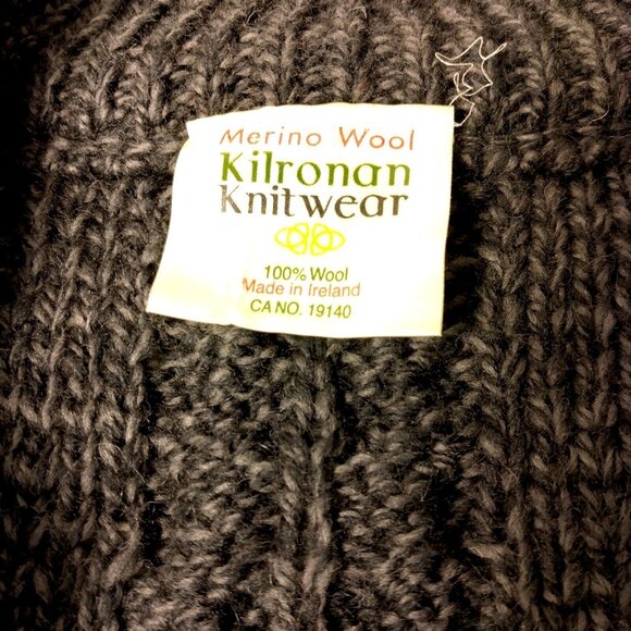 Kilronan Knitwear Aran Knit Sweater M Gray Merino Wool Fisherman Ireland 1/4 Zip - Picture 6 of 16